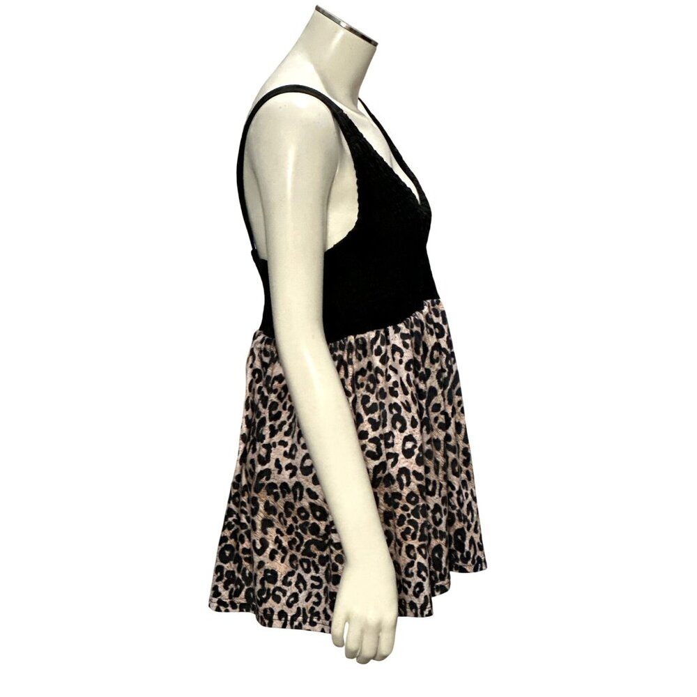 CCC Leopard Print Sleeveless Tank Top Dress With Black Smocked Bodice Straps Med - Picture 4 of 6
